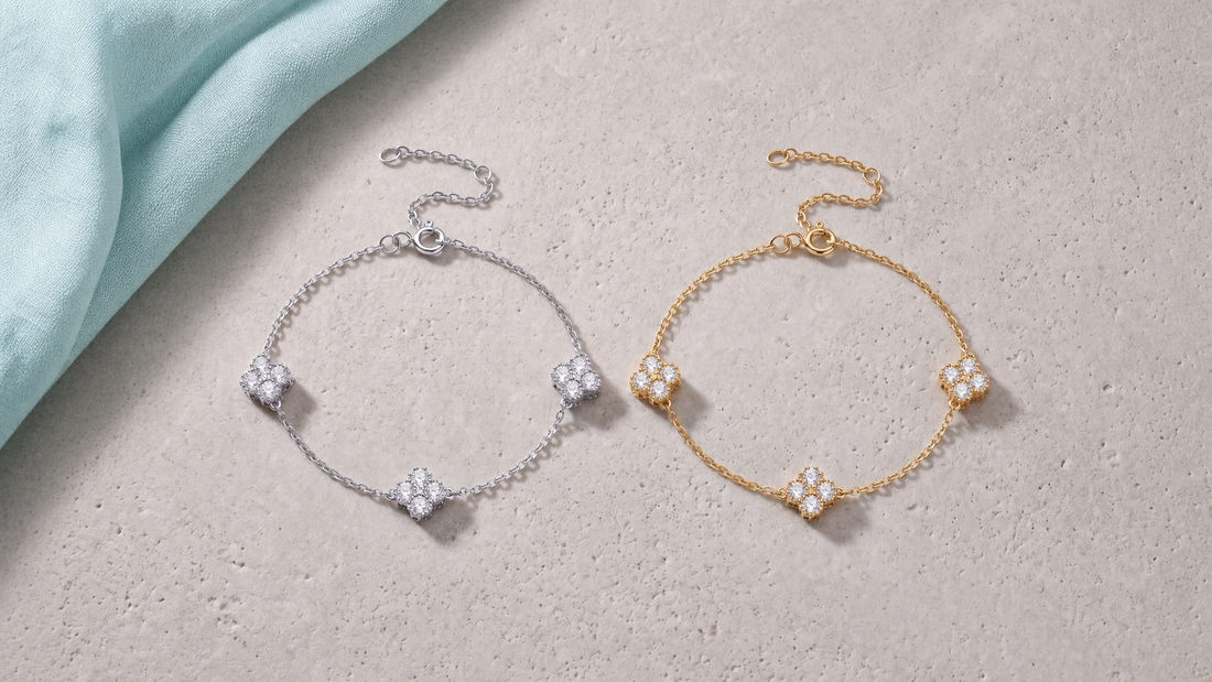 Bracelets en argent sterling et en vermeil or 18 carats, sur pierre claire avec un lin menthe