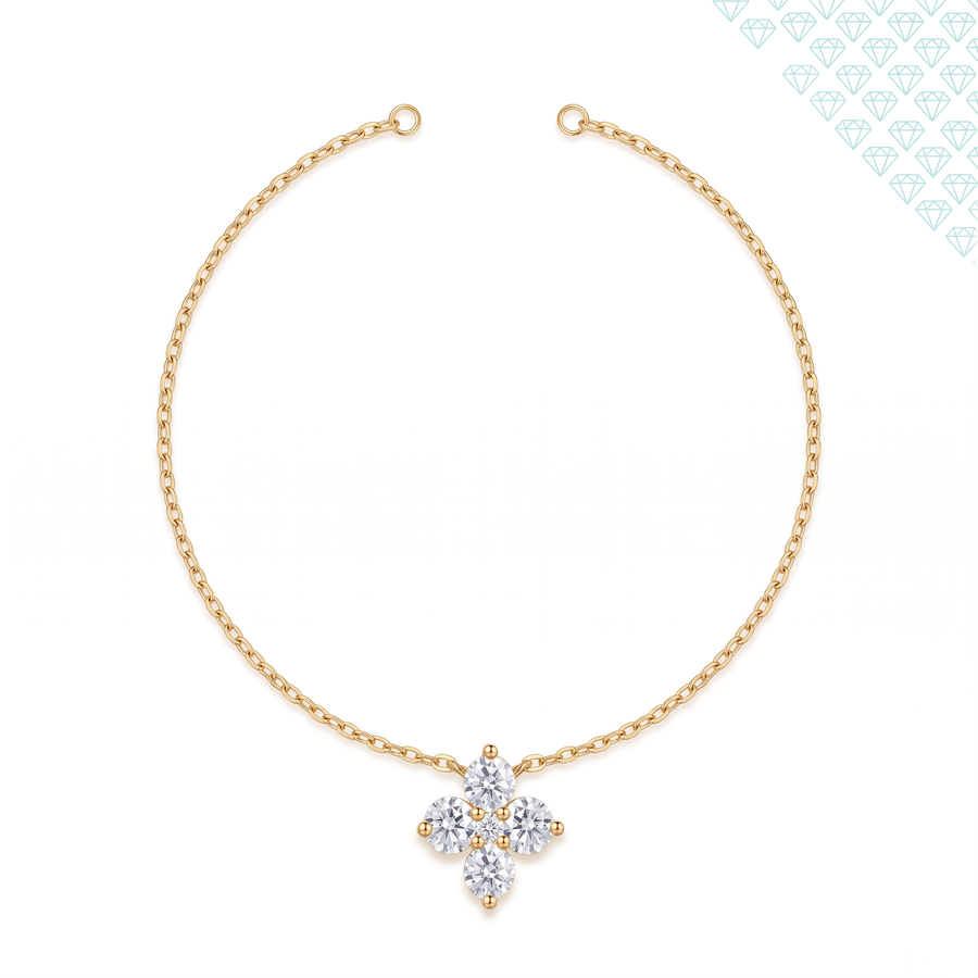 Collier Azucena en vermeil or 18 carats sur argent 925 présenté à plat, chaîne ouverte et pendentif fleur en bas