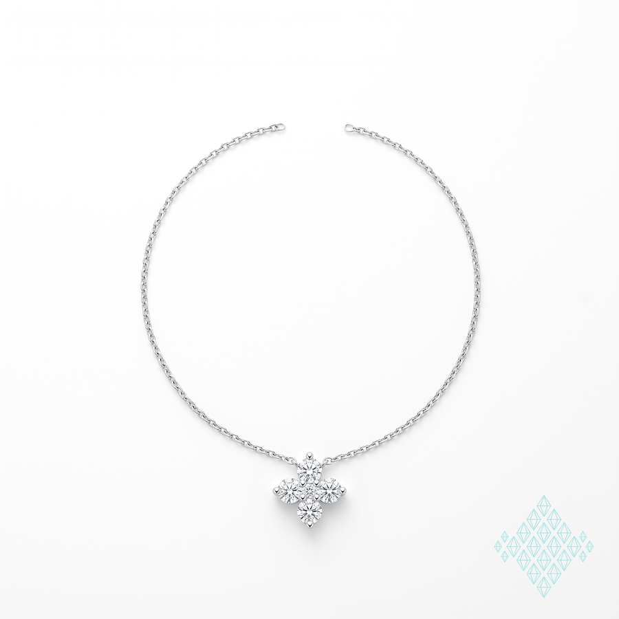 Collier Azucena en argent sterling 925 présenté à plat, chaîne entière et pendentif fleur en bas